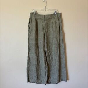 Poetry Women's 12 Wide Leg 100% Linen Green Trousers Pants Boho Comfort Travel